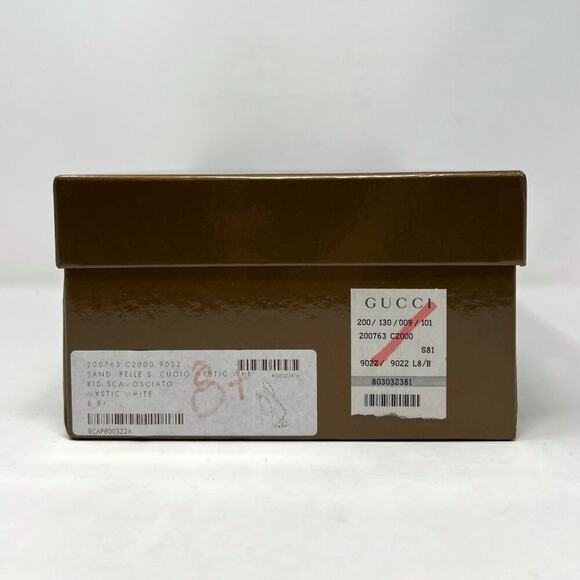 Gucci Mystic White Suede GG Monogram Strappy Stiletto Sandals 8.5B - Picture 10 of 10